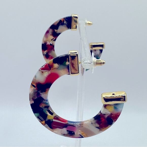 Unbranded Abstract Acrylic Hoop Earrings Multicolor Pierced Summer Gold tone - Picture 6 of 7